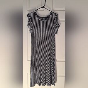 Pinc Black and White Striped Midi Dress